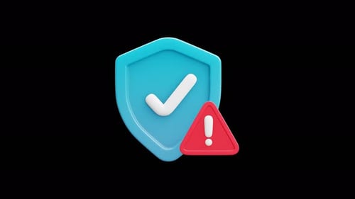 3D Animated Security Shield Icon with Warning Alert