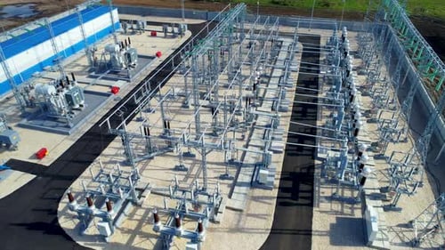 High Voltage Substation Transforms Direct Current Into Alternating