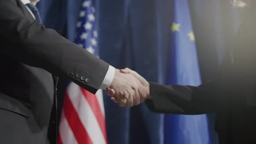 Man and Woman Handshake United States and European Union