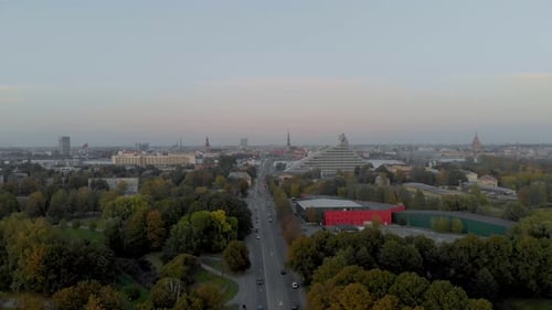 Pardaugava, Riga City Streets in European Country of Latvia - Aerial Drone Establishing View