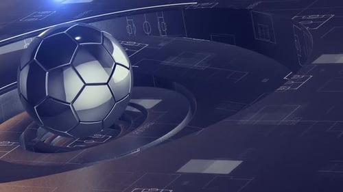 Futuristic 3D Soccer Ball Animation with Digital Blueprint Graphics