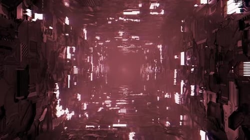 Cyberpunk Technology Tunnel Loop Animation Red Light