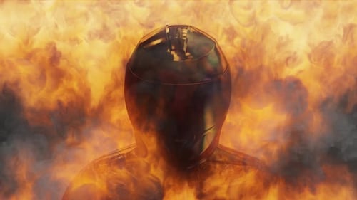 Cyberpunk Character Engulfed In Fire VJ Loop