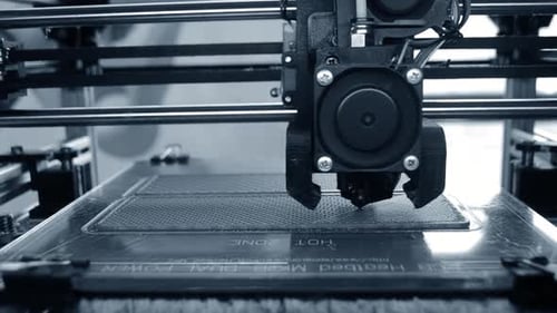 3D-Drucker 3D-Drucker Druckobjekt Nahaufnahme 3D-Druckmodell Blau