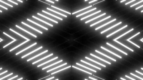 Dynamic geometric abstract design with neon lights and dark backdrop