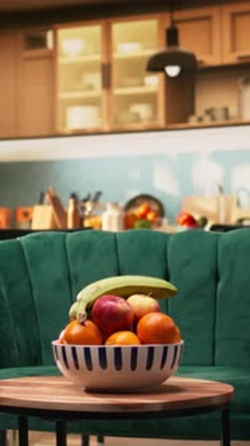 Vertical Video Cozy Residential Flat Interior with No People Empty Living Room Kitchen Space