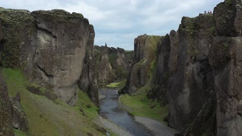 fjaðrárgljúfur massive canyon in Iceland, Aerial view