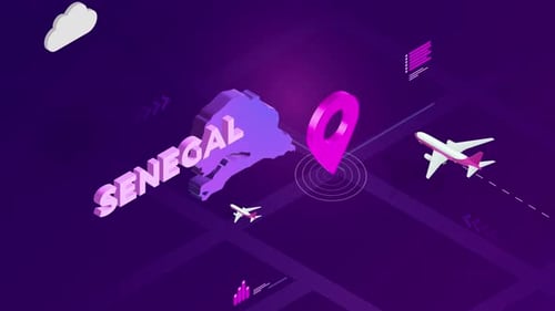 Isometric 3D Map Travel Animation with Location Pin and Airplanes