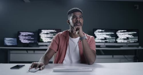 Cyber security office, thinking and man programming software development