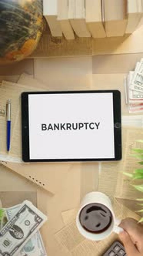 Bankruptcy Message on Tablet Device in Workplace