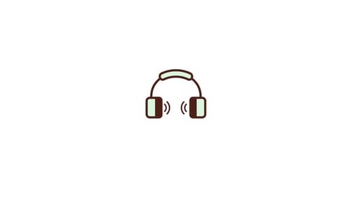 Flat Design Animated Headphones Icon with Sound Waves