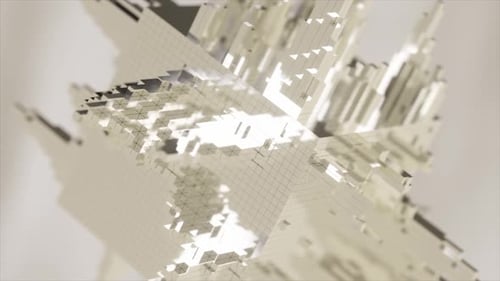 White Cubic Structure Rotating Slowly on White Background Showing Complex Geometric Patterns and