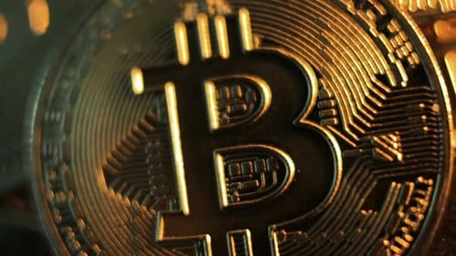 Close-Up of Gold Bitcoin Cryptocurrency Coin