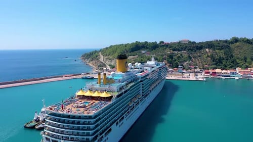 Mega Cruise Ship docked in a port