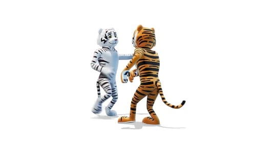 Tiger And Tigress Dancing Salsa Tigress View on White Background