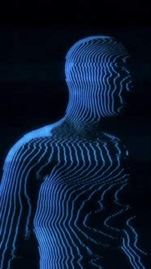 Character Walking Digital Blue Modulation Loop