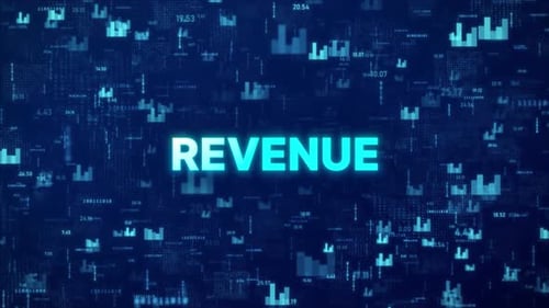 REVENUE Concept over animated financial background with chart, numbers and matrix codes