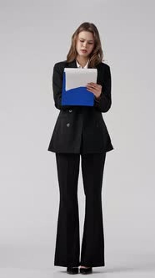 Young Adult Woman in Black Suit Taking Notes