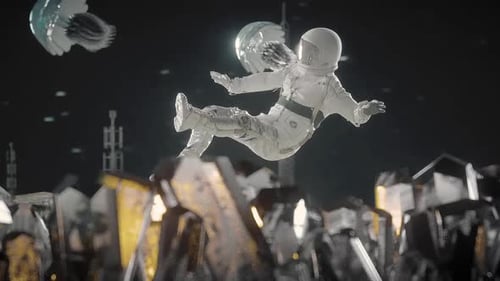 Weightless Astronaut with Cosmic Jellyfish in Surreal Space