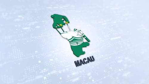 3D Macau Map and Flag Animation with Digital Global Network