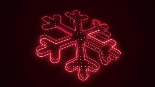 Neon Red Snowflake Decoration 3D Outline Loop Background