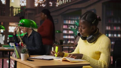 Black Preteen Pupil Underlining Key Words and Phrases for the Learning Session