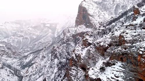 Closeup of Snowy Cliff Face