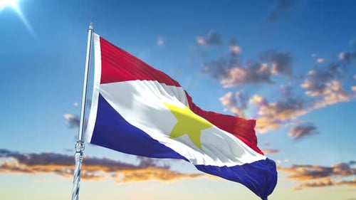 Saba Flag Waving Realistic 3D Animation Against Sky