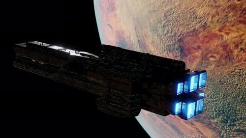 Vaisseau spatial au-dessus d'une grosse planète dans l'espace