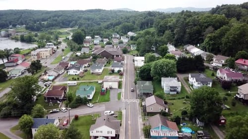 Fries Virginia aerial flyover of mill homes in textile mill village
