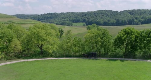 Drone of Amish Buggy on Rural Road