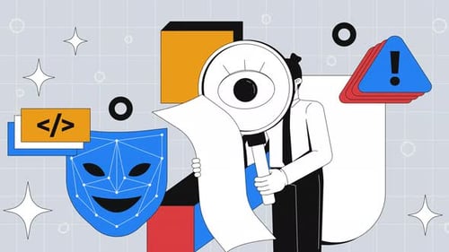Cybersecurity and code inspection 2D mixed media animation