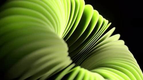 Serene Looping Animation Featuring an Abstract Green Ribbed Organic Shape Gracefully Twisting and