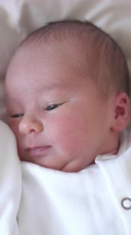 Close-Up Portrait of Newborn Baby Lying on Blanket