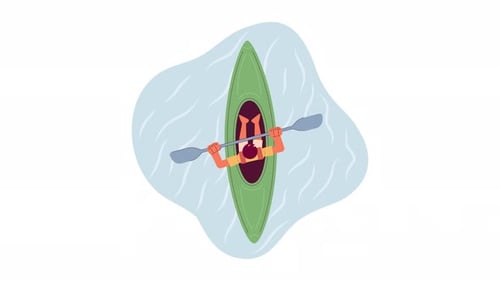 Kayaking Activity in River Cartoon Animation