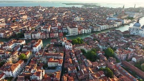 Sunrise Over Venice Aerial View of Grand Canal Gondolas and Boats Italy