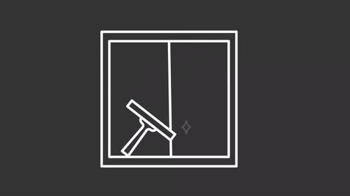Animated Window Cleaning Icon with Squeegee and Sparkles