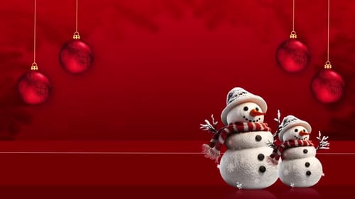 Animated Christmas Background with Snowmen and Festive Ornaments