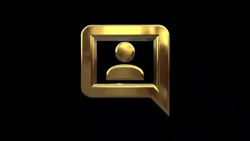 Rotating Golden 3D User Profile Icon in Speech Bubble