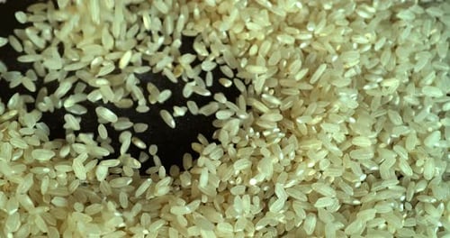 Raw Rice Grains Falling Close Up