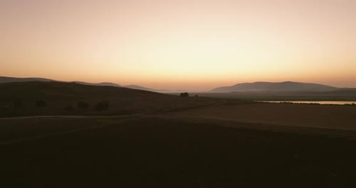 Aerial View of Landscape at Sunset