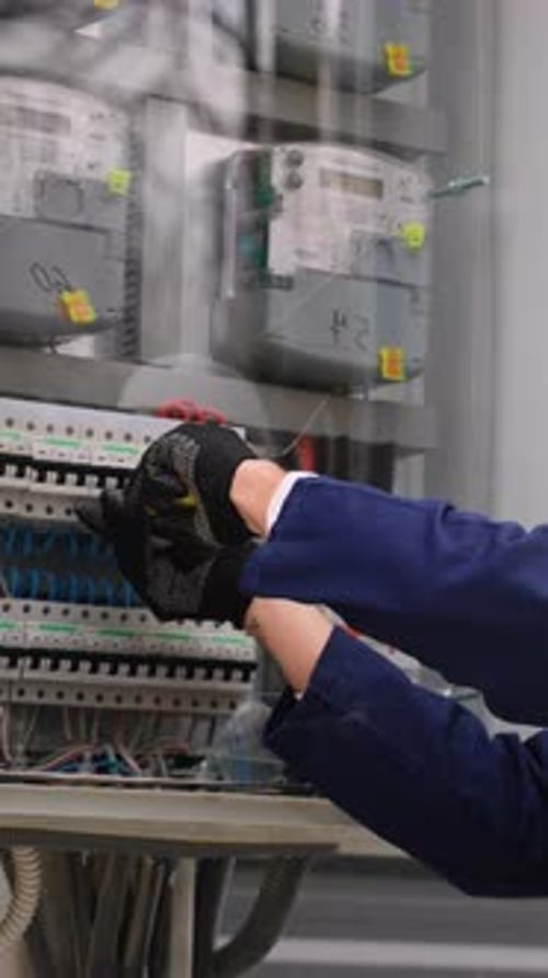 Electrician Installing Outdoor Electrical Panel Wiring