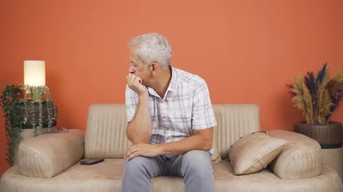 Nervous man stressed and thoughtful.