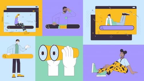 Web search bar users animated bento grid layout