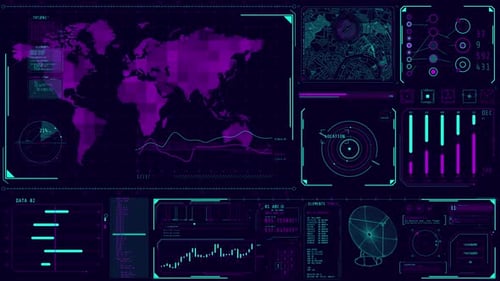 Animated Hightech Dashboard for Location Tracking Via Satellite