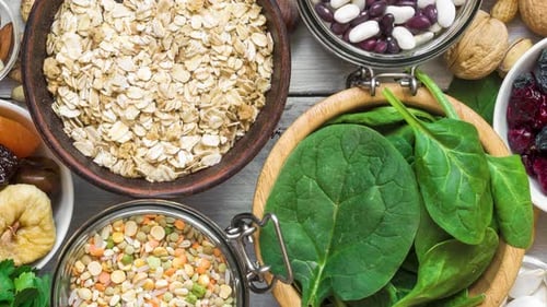 Colorful selection of healthy whole foods