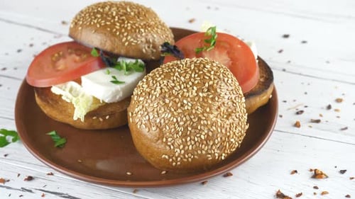 Fresh Vegetarian Sandwich with Tomatoes and Mozzarella