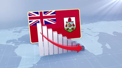 Bermuda Flag With Decrease Bar Chart Graph And Arrow Red