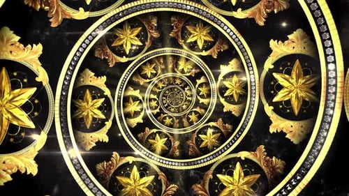 Golden Ornate Star Tunnel Luxury Motion Background Loop