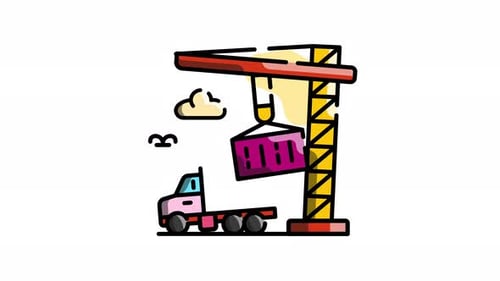 Animated Cargo Crane Loading Shipping Container onto Truck